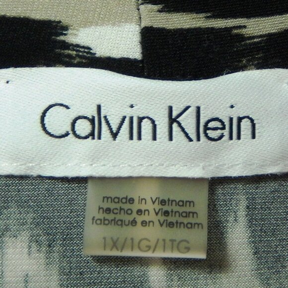 Calvin Klein Black White & Taupe Sleeveless Knotted V-Neck 1X Career Shell EUC - Picture 8 of 10